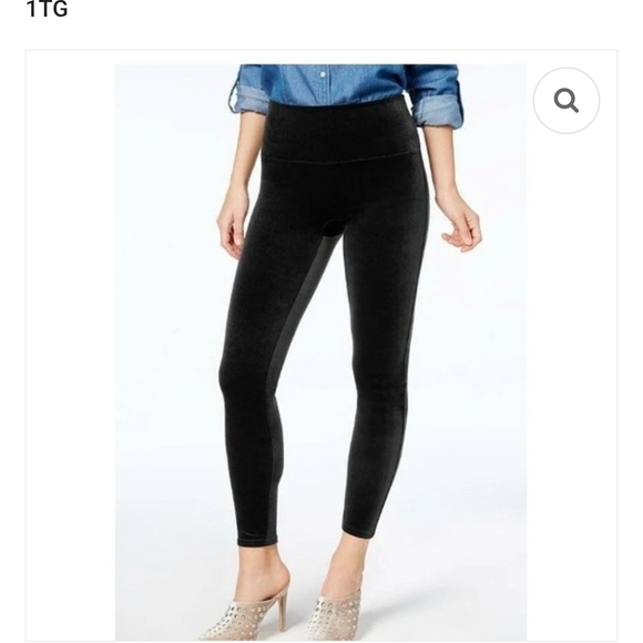 SPANX Womens Velvet Sleek Black Tummy control Leggings Size M - Picture 2 of 14